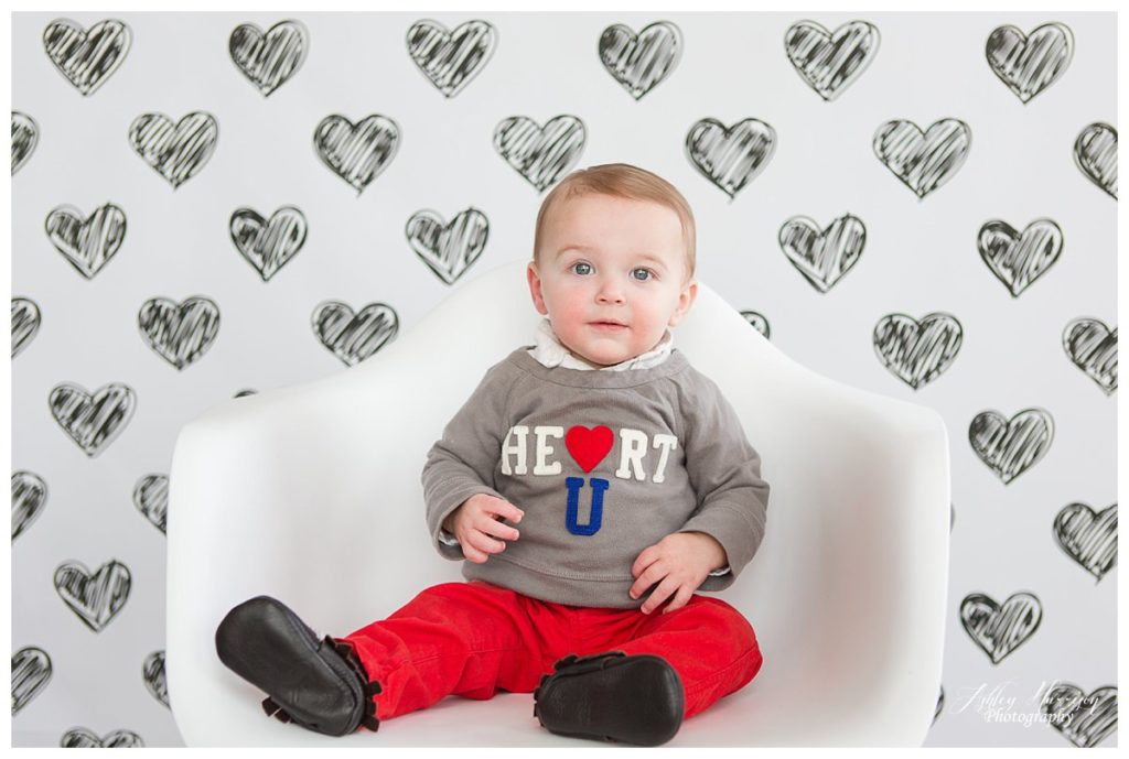 Valentine's Day baby, Delaware Baby photographer, modern baby, heart backdrop