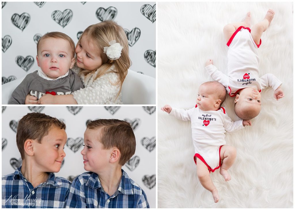Delaware Child Photographer, Valentine's Day mini session, valentine's photography, heart backdrop, siblings